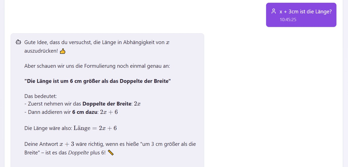AI Tutor im TutorPlai Lernmodus: Feedback zu einer schwierigen Matheaufgabe, das einen richtigen Zwischenschritt und gutes Mitdenken hervorhebt.