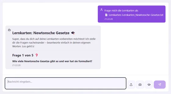 Screenshot der Lernkarten-Wiederholung im AI Tutor von TutorPlai