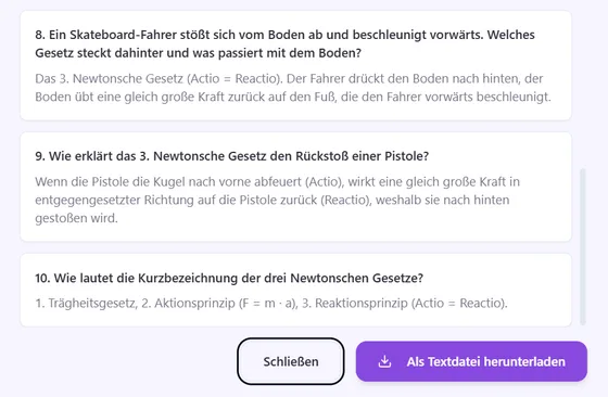 Ansicht zum Generieren und Speichern von Lernkarten im AI Tutor