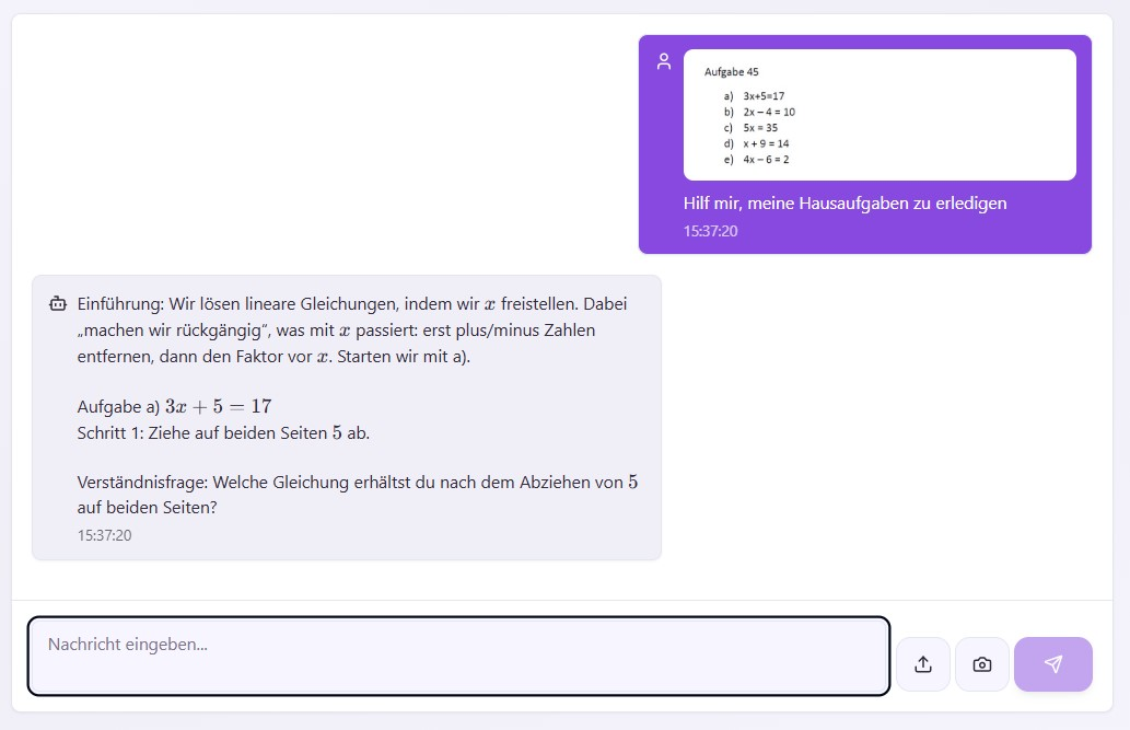 Der AI Tutor versteht die Aufgaben aus der Datei, Screenshot oder Foto um direkt Unterstützung zu geben.
