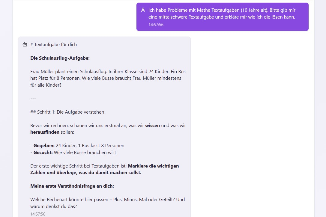Übungsbeispiele erstellt vom TutorPlai AI Tutor: Kinder lernen und vertiefen Inhalte mit Übungen.