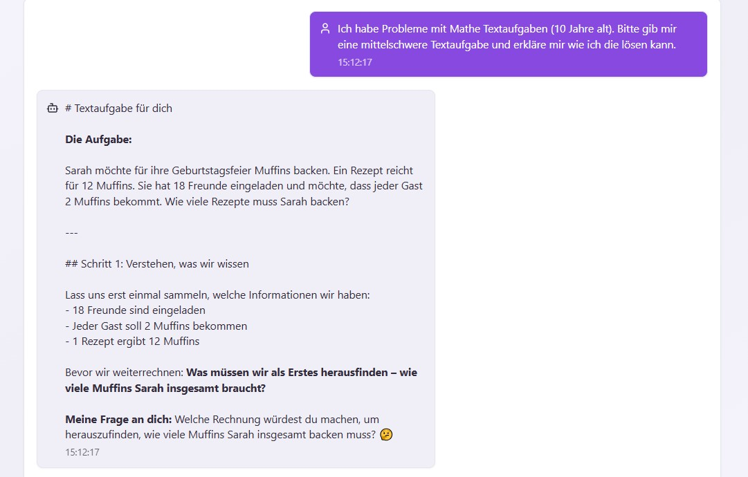 AI Tutor im TutorPlai Lernmodus: Kinder erhalten Schritt für Schritt Hilfe beim Lernen.