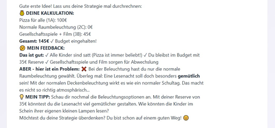 Feedback nach einer Entscheidung auf Level 2