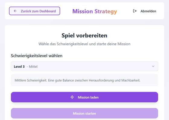 Ansicht zum Vorbereiten des Spiels